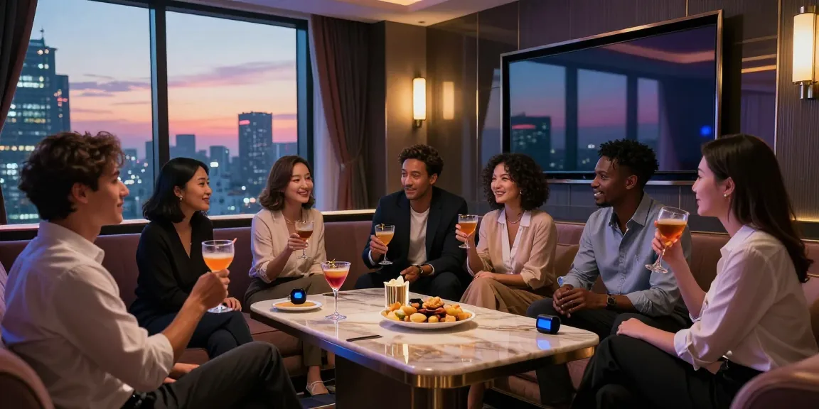 강남쩜오에서 고급스러운 분위기의 노래방을 즐기는 사람들