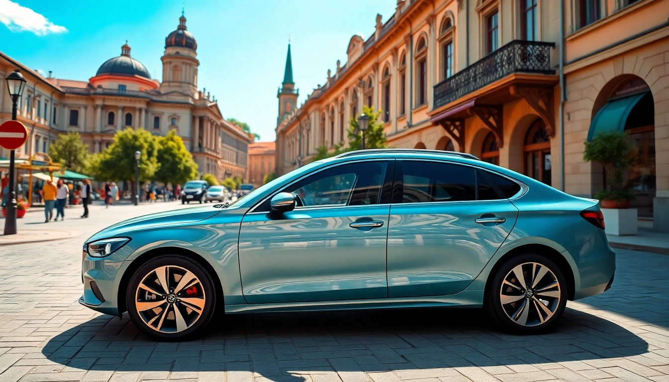 Chirie auto in Chisinau: modern car parked in a vibrant cityscape