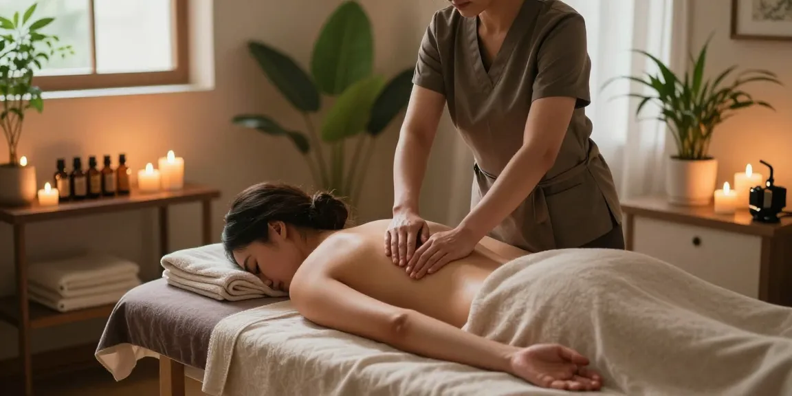 Calm atmosphere of a 부산스웨디시 massage therapy session in a tranquil spa setting.