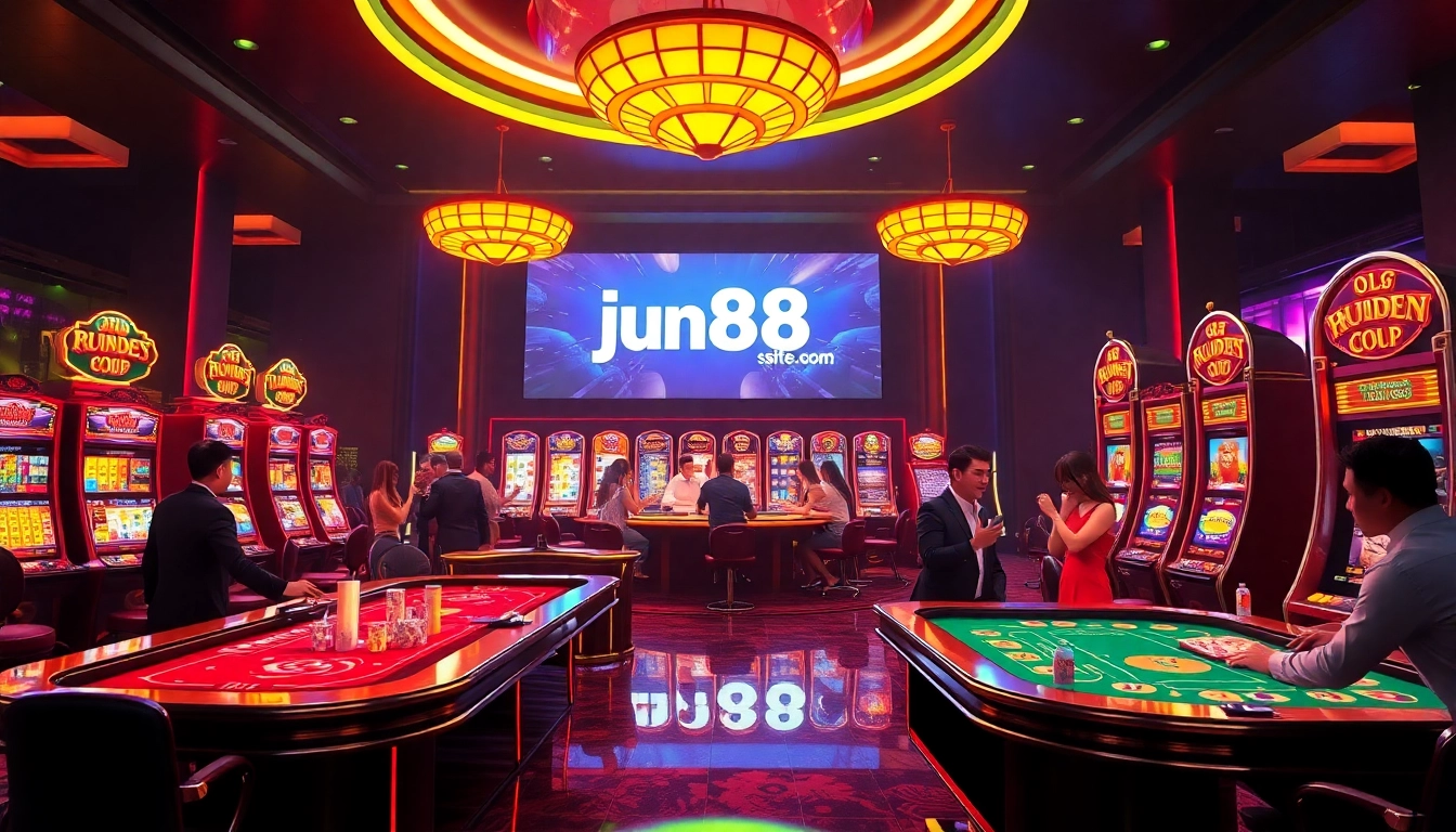 Experience thrilling wins at jun88site.com with vibrant gaming tables and slot machines.