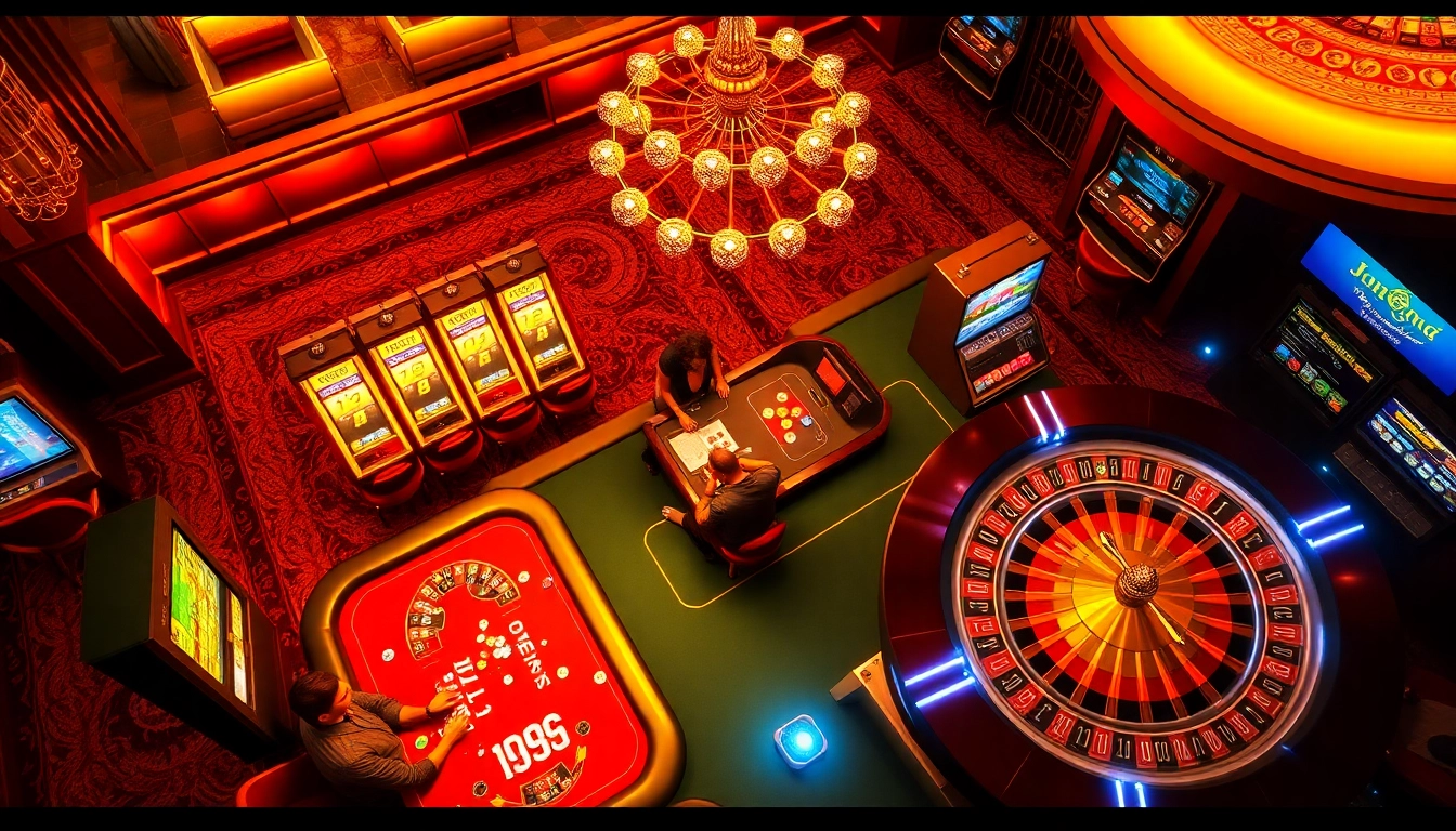 Players engaging with JUN88 casino games at a vibrant gaming table showcasing excitement and luxury.