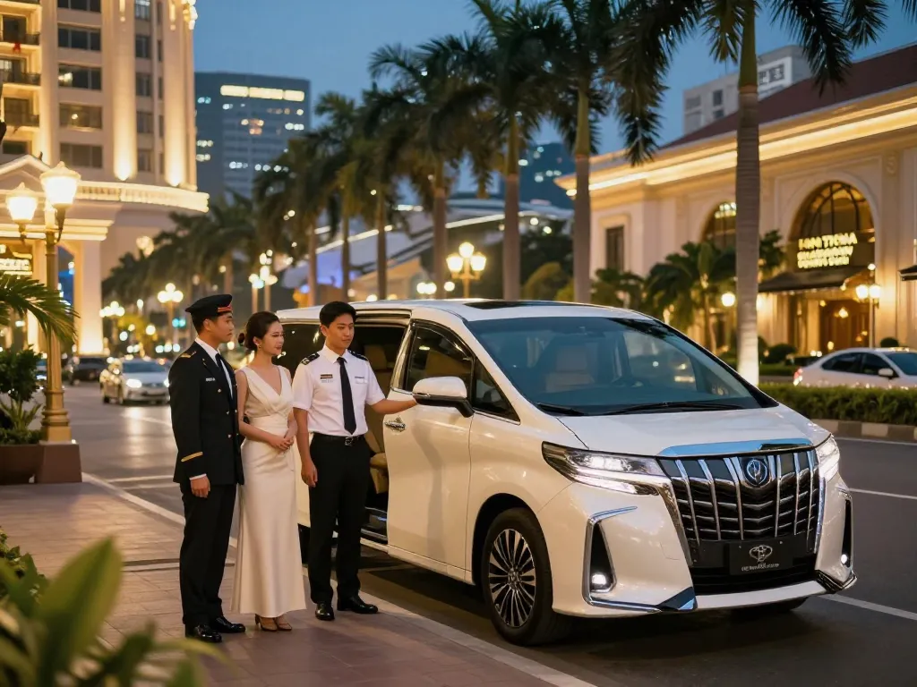 Một chiếc Toyota Alphard sang trọng đậu tại Thành phố Hồ Chí Minh, giới thiệu dịch vụ thuê xe Alphard tại Hồ Chí Minh.