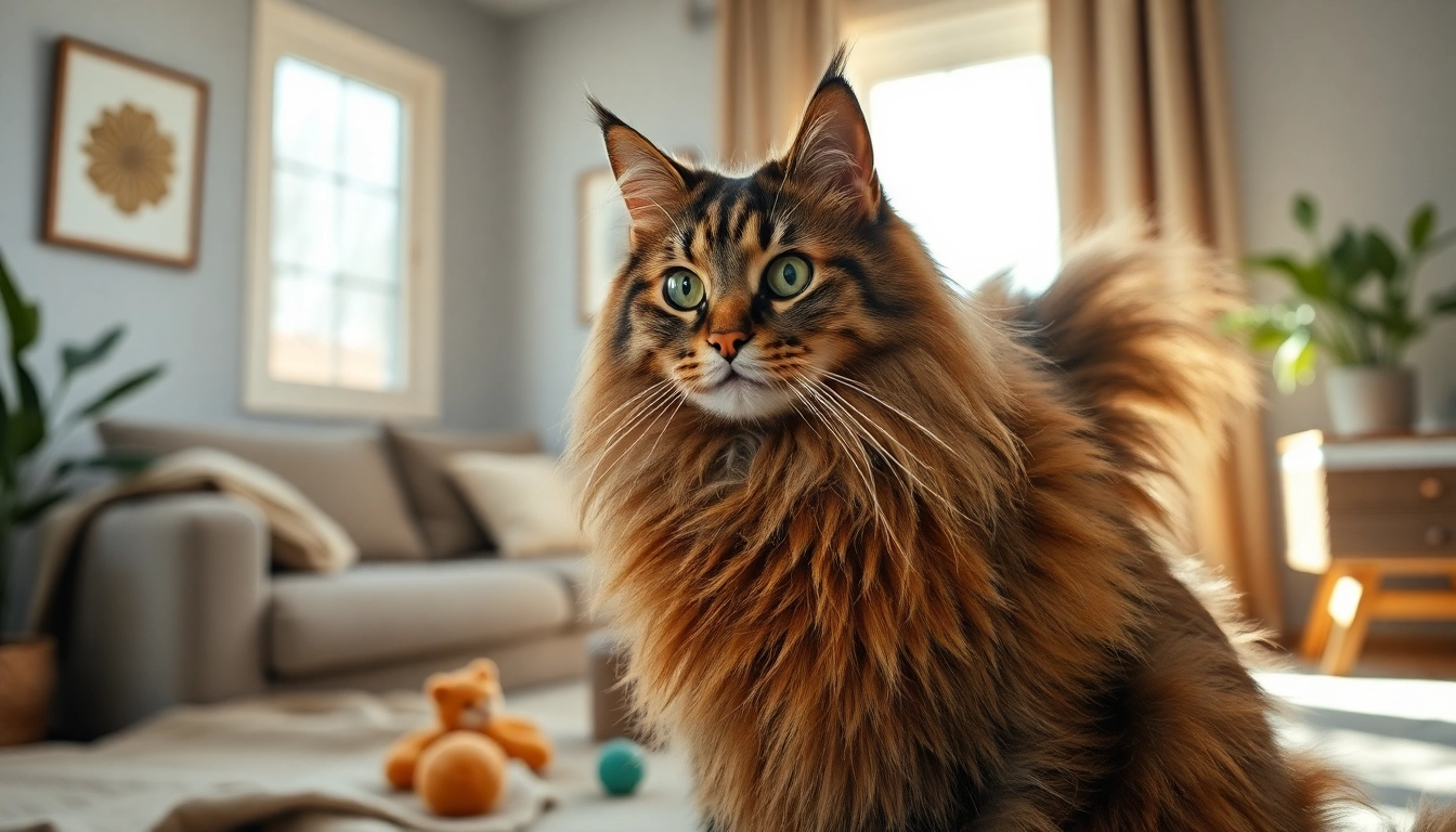 Maine Coon cats for sale near me, a majestic Maine Coon relaxing in a cozy home setting.