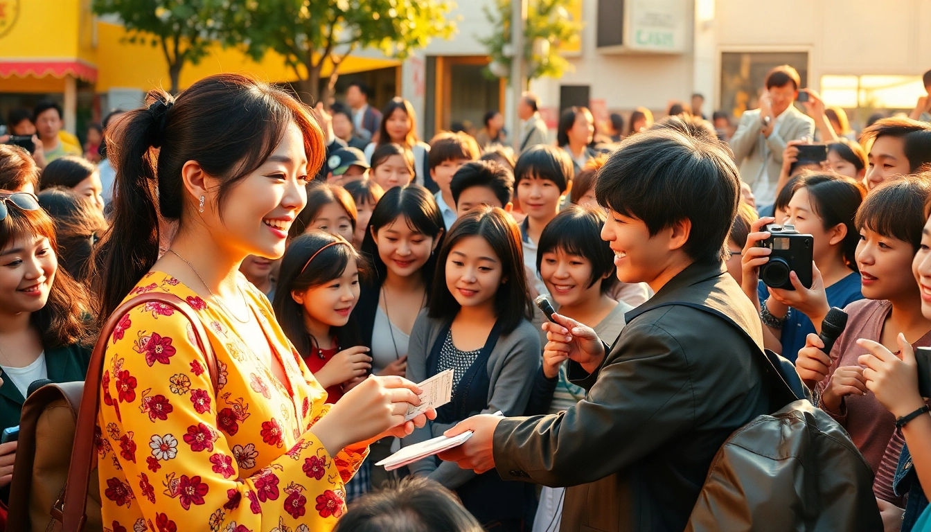 日本の有名人に関するトピックでのファンとの交流を楽しむシーン