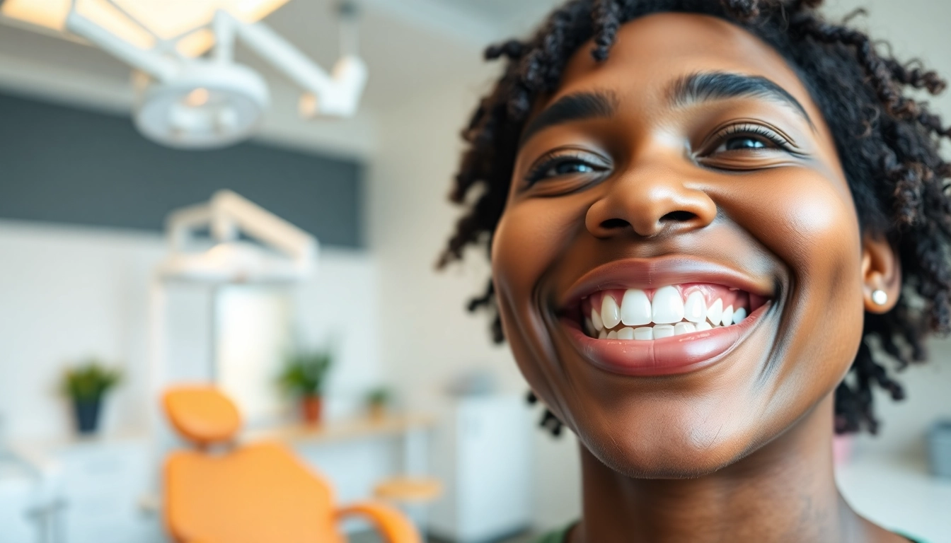 Invisalign for adults Hawthorn user smiling with clear aligners in a bright dental clinic.