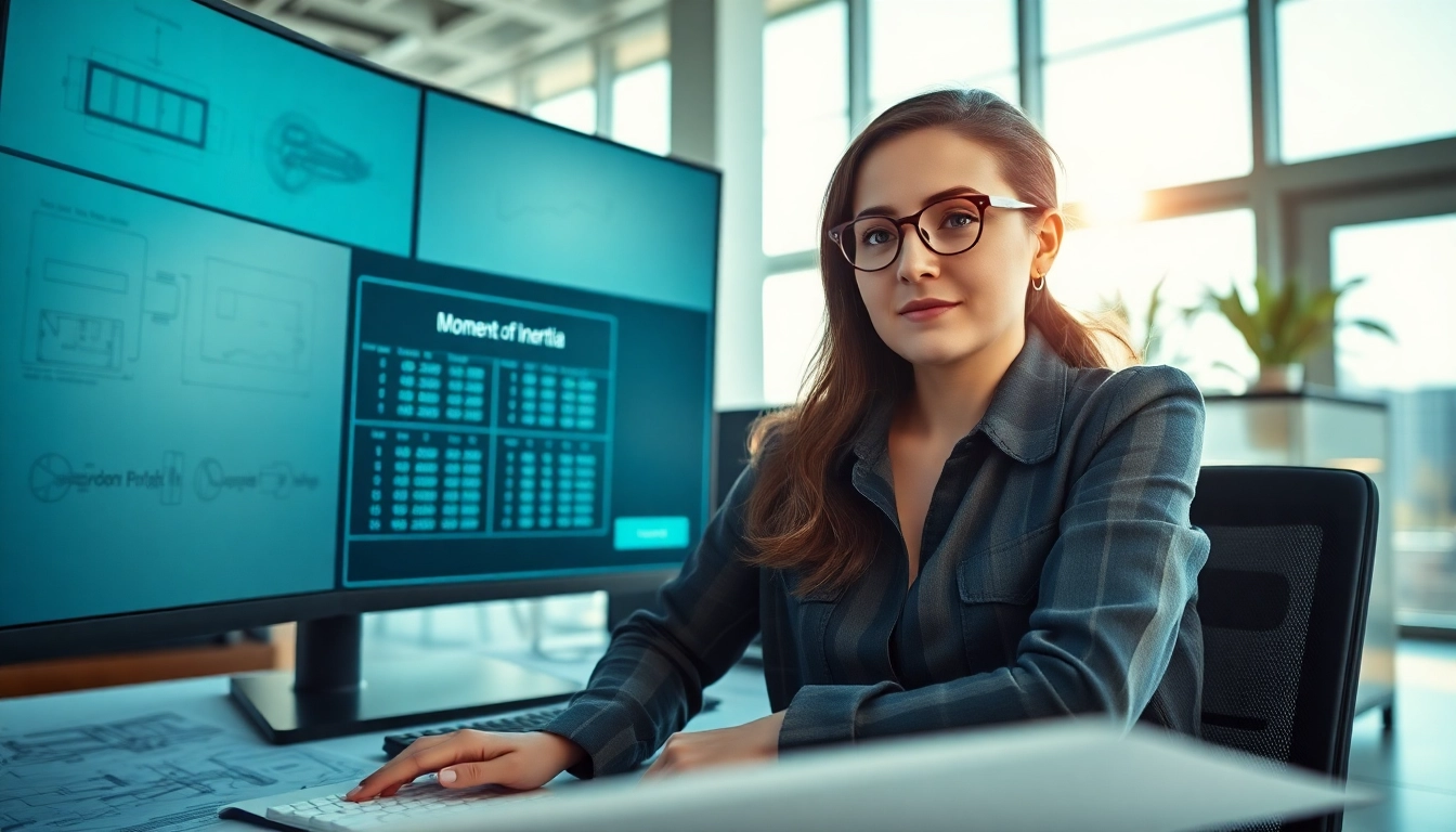 Calculate the moment of inertia using a sophisticated moment of inertia calculator in a professional workspace.