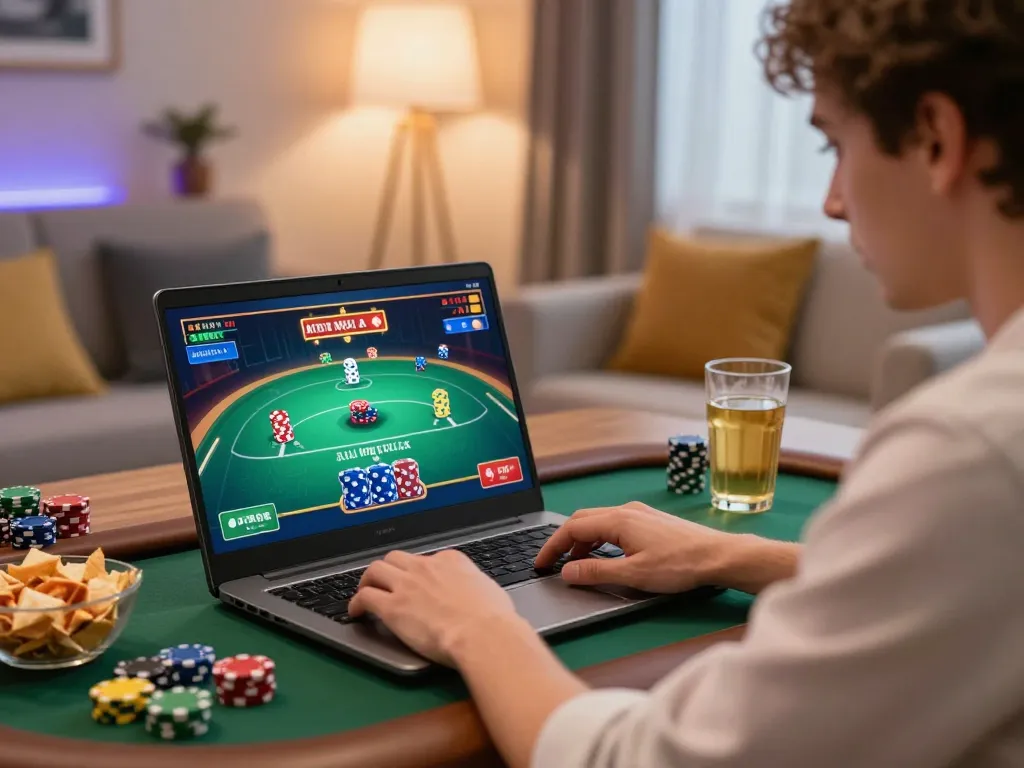 Player enjoying an engaging online casino experience at home with tv88 gaming.