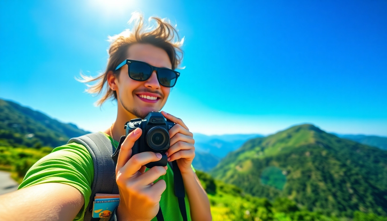 Capture the essence of travel with https://travelingossip.com in an adventurous setting featuring a travel blogger.