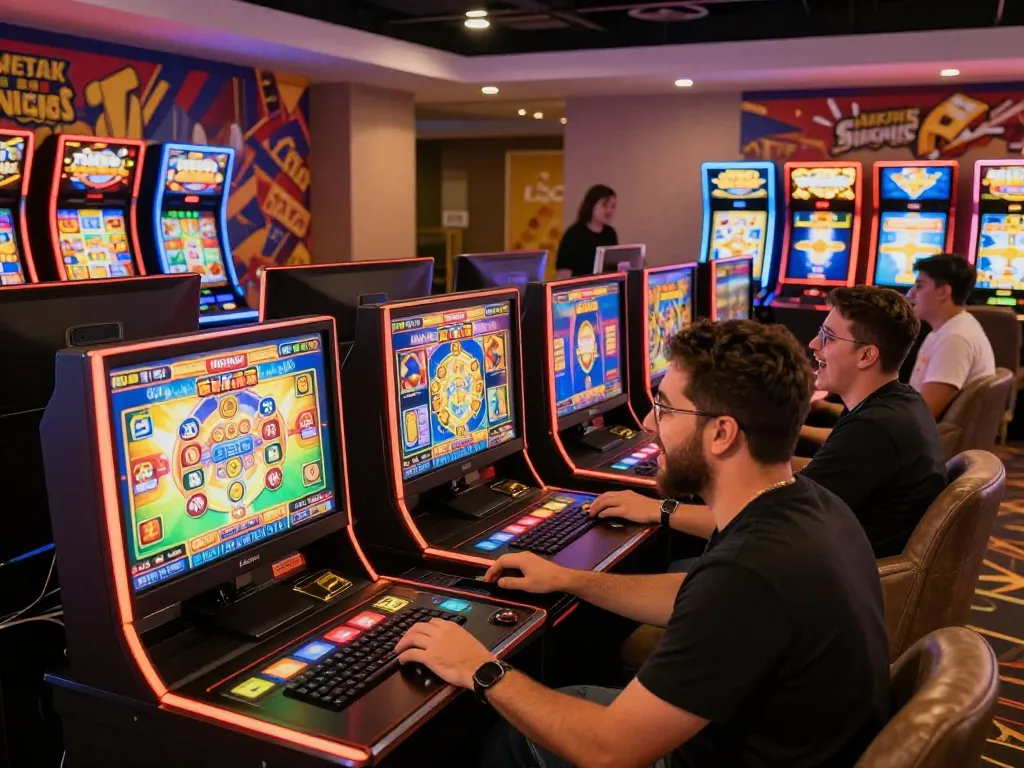 Pemain menikmati permainan slot laoban188 dalam suasana permainan online yang semarak.