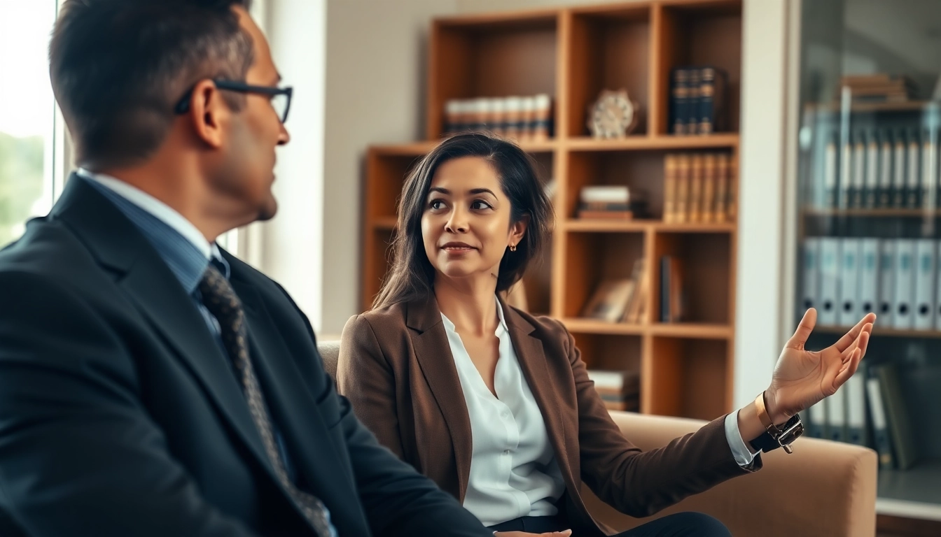 Engaging scene showing Legal Recoveries consultation with a lawyer and client in a modern office.