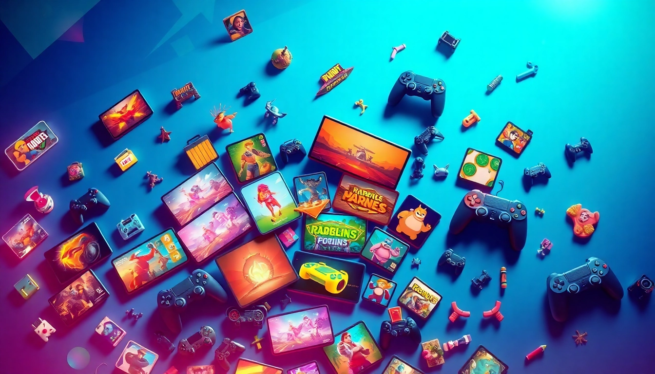 Engaging gnhust online gaming interface with vibrant icons and dynamic action scenes.