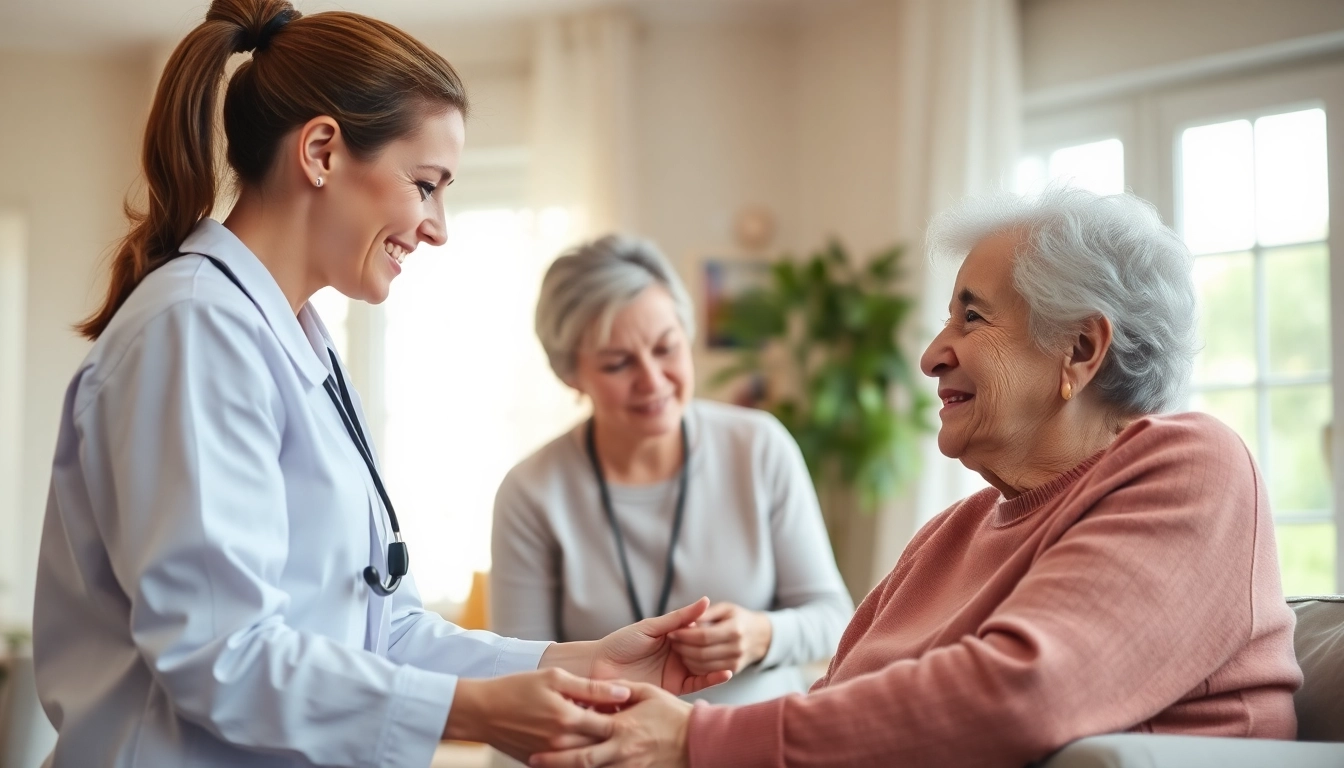Caregivers providing in home health care services near me in a warm, inviting home setting.