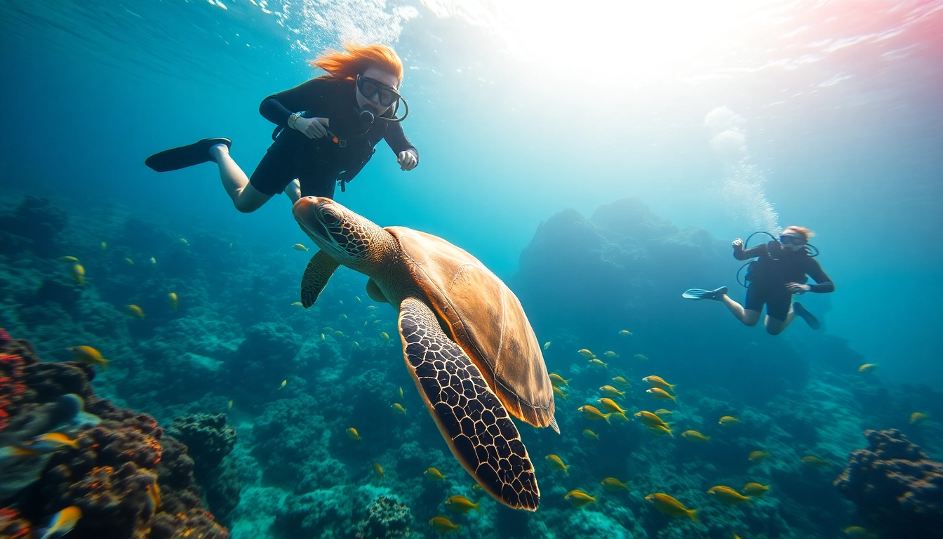 Divers exploring the coral reefs at https://marvinscubaexpeditions.com with vibrant marine life.