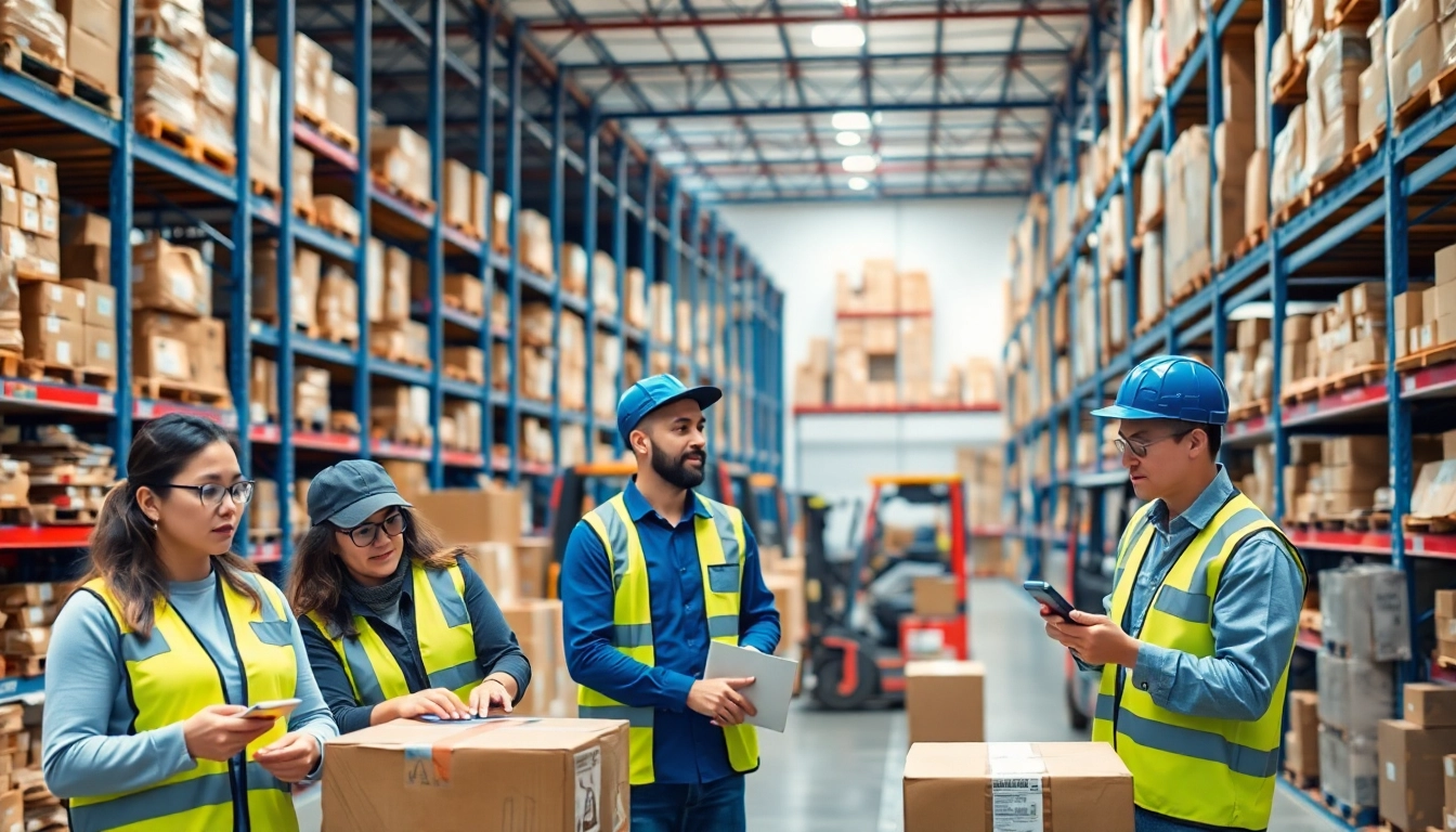 Logistics team showcasing 3PL services in a modern warehouse environment, efficiently handling packages.