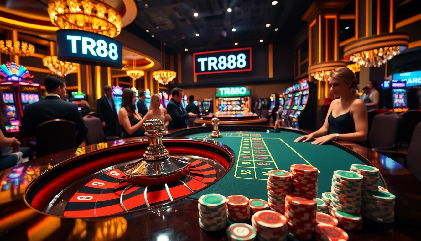 Experience high-stakes excitement with TR88 at a luxurious casino roulette table.