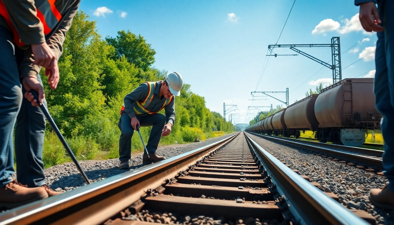 Engaged team performing railroad maintenance services, ensuring track safety and efficiency.