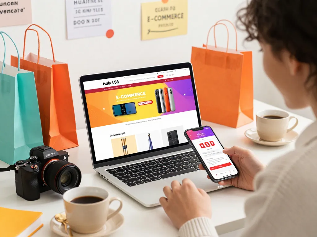 Person shopping online on Hubet 88, excited about latest deals and vibrant product display.