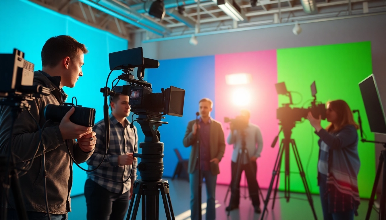 Capture the essence of corporate video production Phoenix with a dynamic team at work in a vibrant studio.