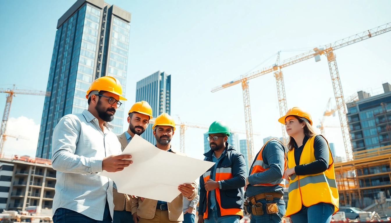 People working on Careers in construction, showcasing teamwork and diverse roles in a bustling urban site.