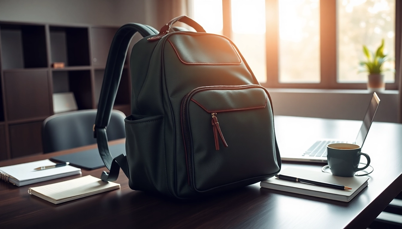 Mit Stil und Funktionalität präsentiert sich der Business Rucksack auf einem modernen Schreibtisch.