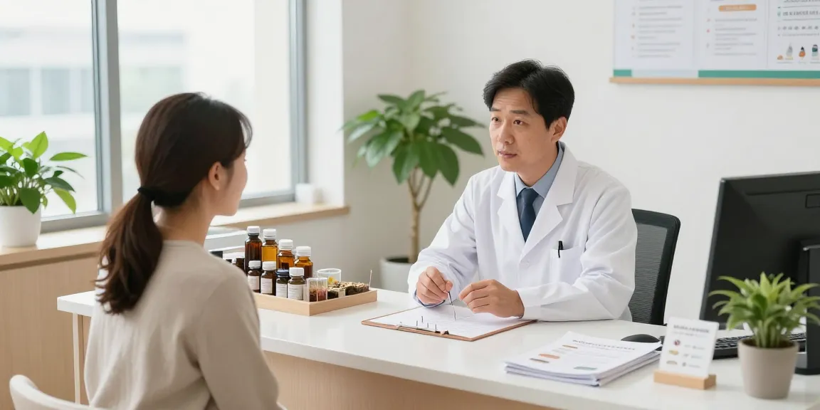 Consultation at 영통한의원 with a healthcare professional discussing treatment options in a welcoming clinic environment.
