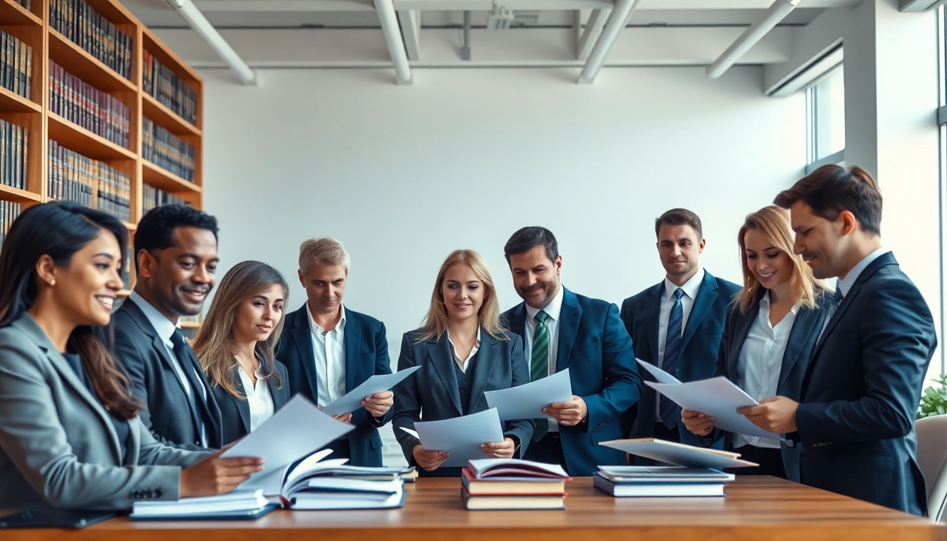 Engaging scene of USA lawyers collaborating in a modern office setting.