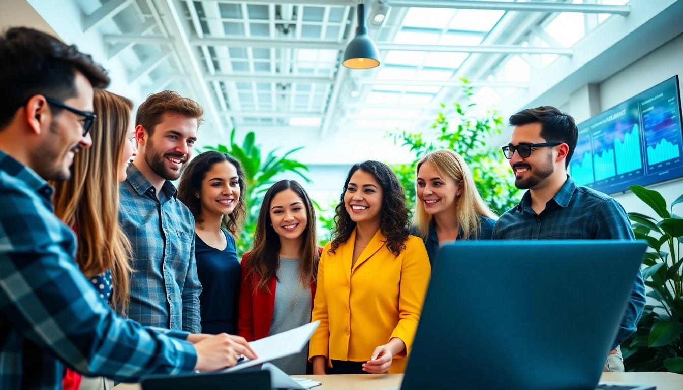 Social media marketing companies edmonton team collaborating in a modern office.