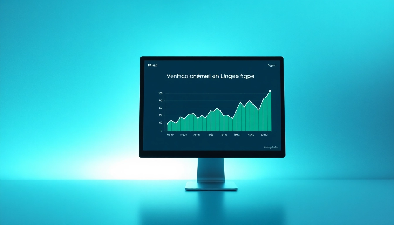 Validation d'email en ligne avec un ordinateur affichant des résultats d'analyse intriguants et des graphiques positifs.