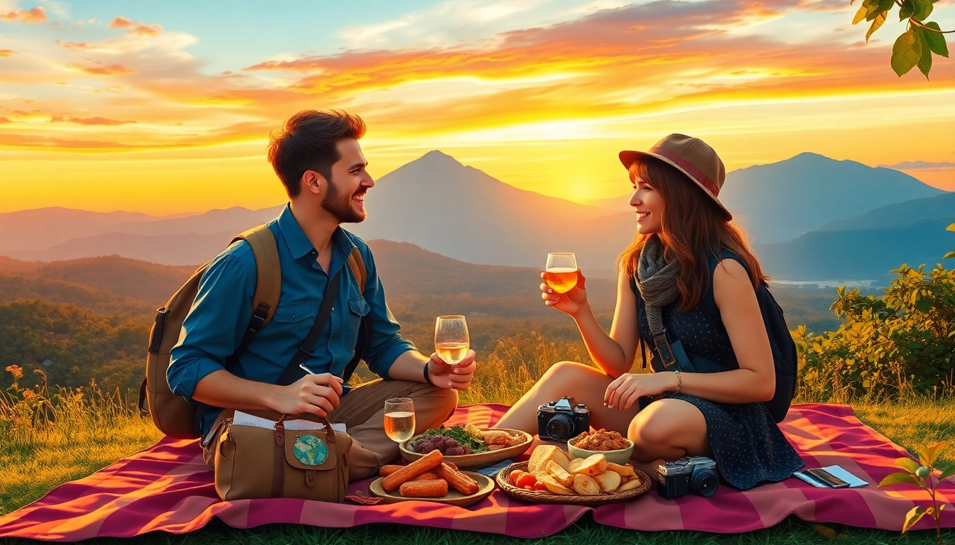 Travel enthusiasts enjoying a picnic with scenic views at https://travelvixta.com.