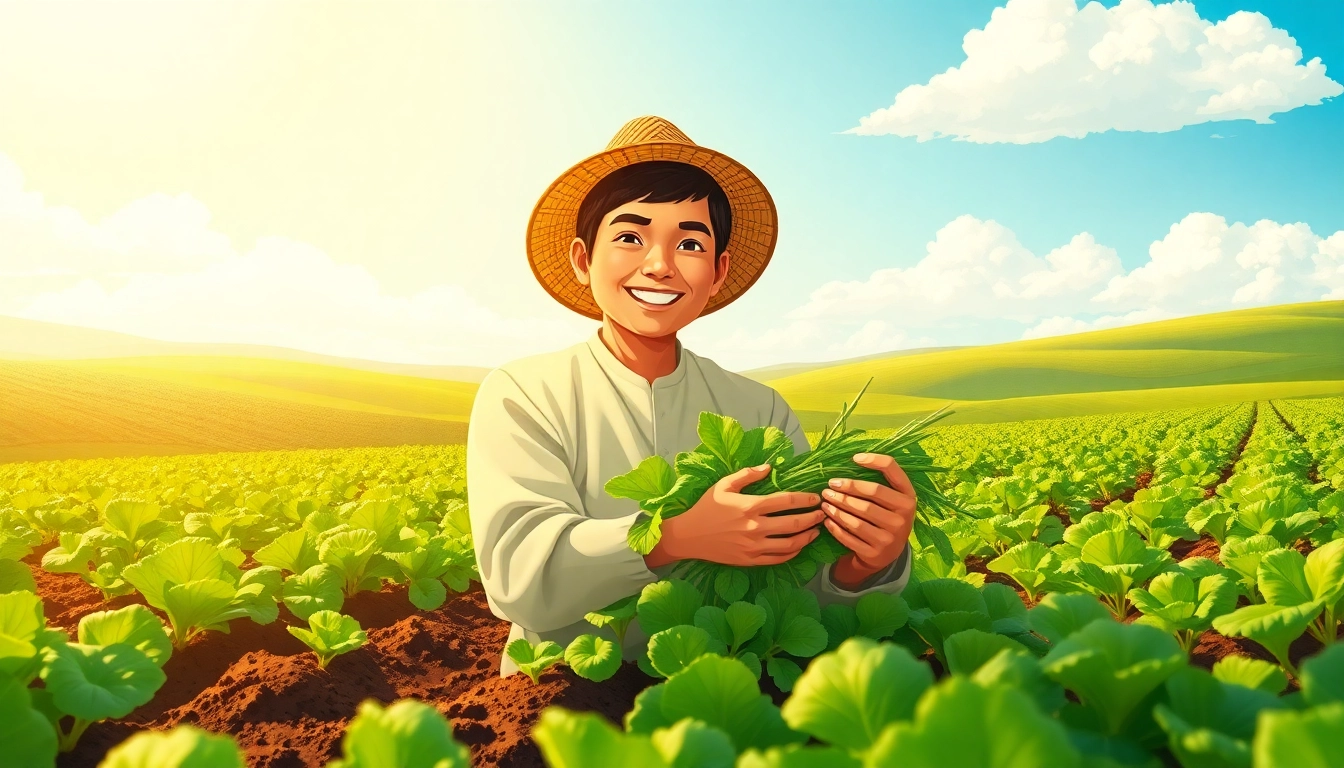 Petani toto bersemangat memanen hasil pertanian di ladang yang subur.