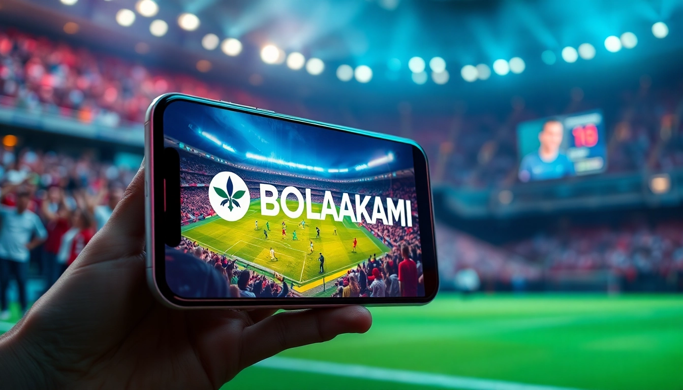 BolaKami APK untuk streaming sepak bola dengan antarmuka menarik dan grafis dominan.