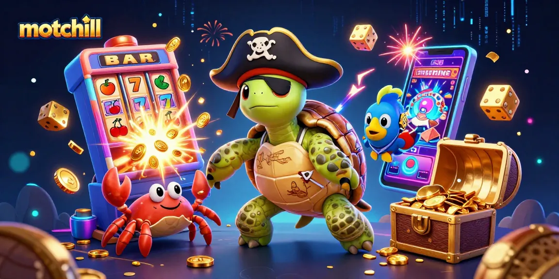 Experience motchill’s thrilling casino adventure with a pirate turtle and treasure elements.