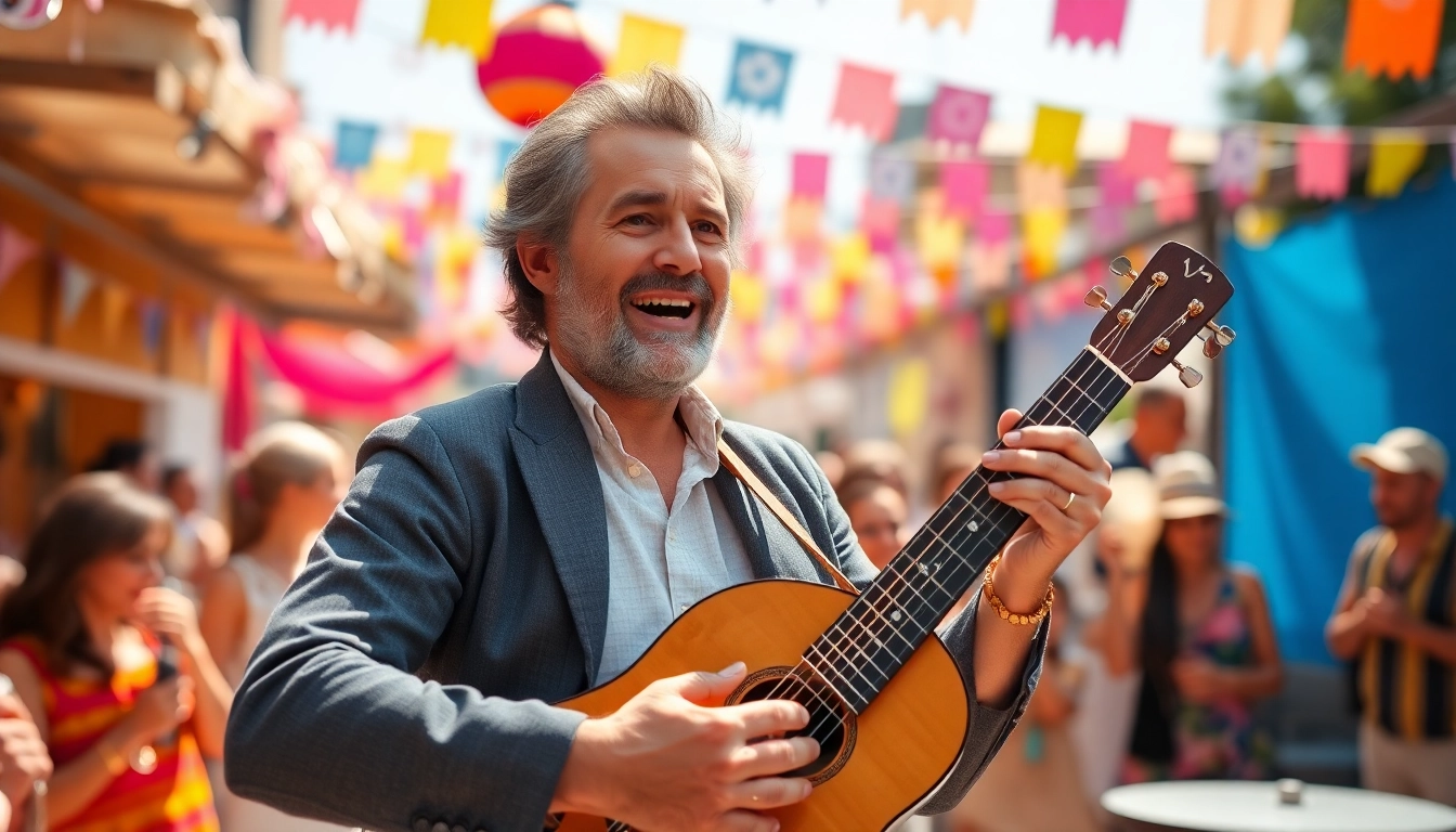 Laoutaris musician captivating the audience at an outdoor festival.