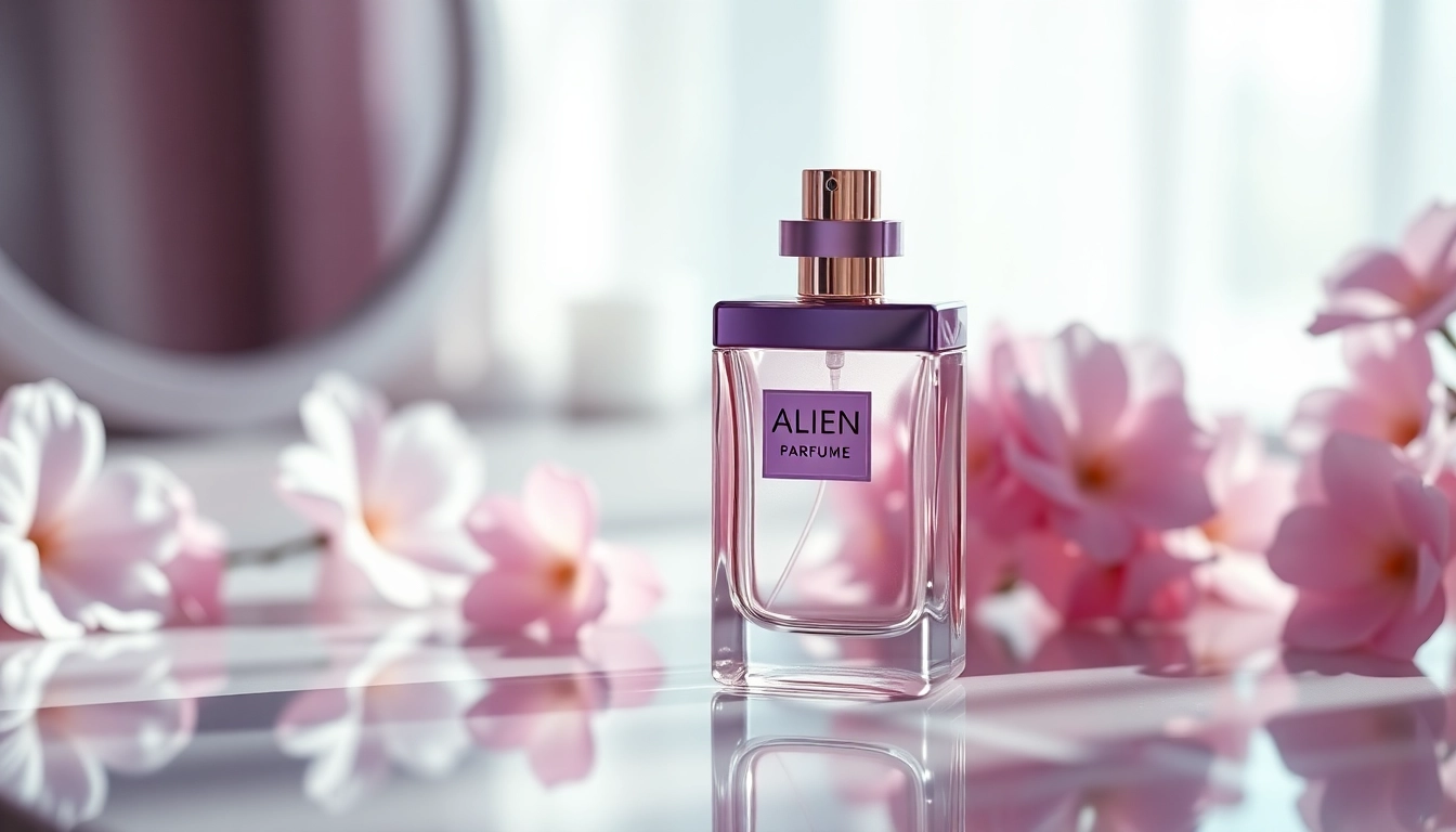 Showcase of alien perfume edp 90ml bottle with a soft tone and elegant design.