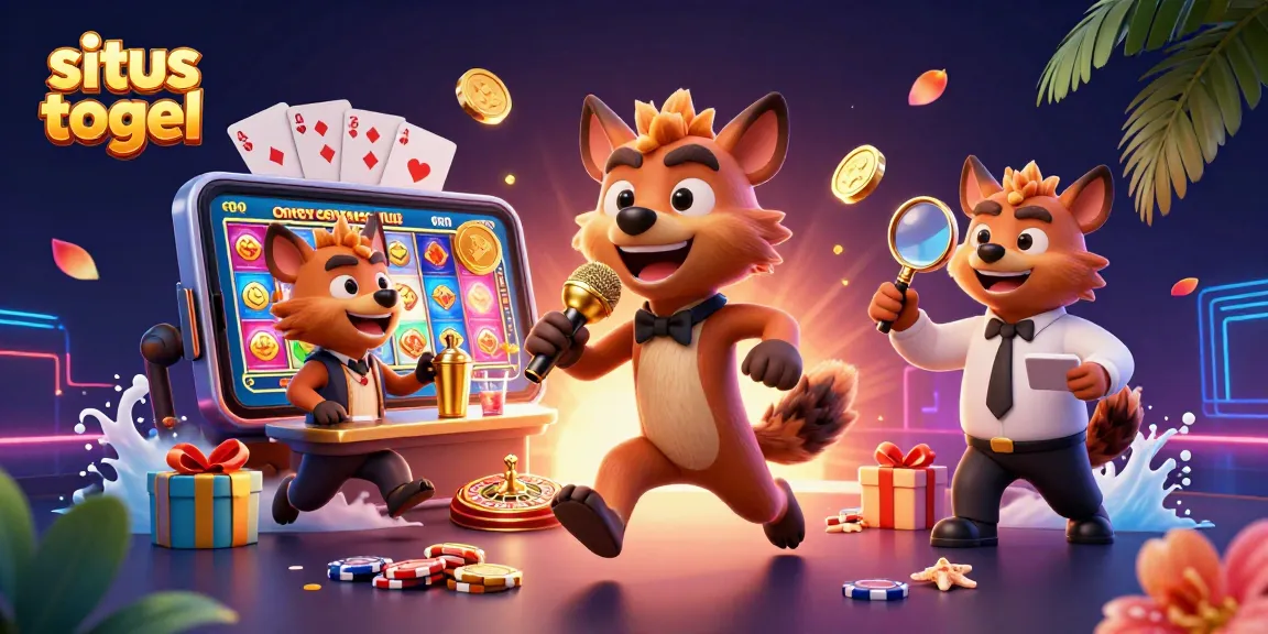 Engage with situs togel as hyenas create a lively casino scene filled with slot games and colorful elements.
