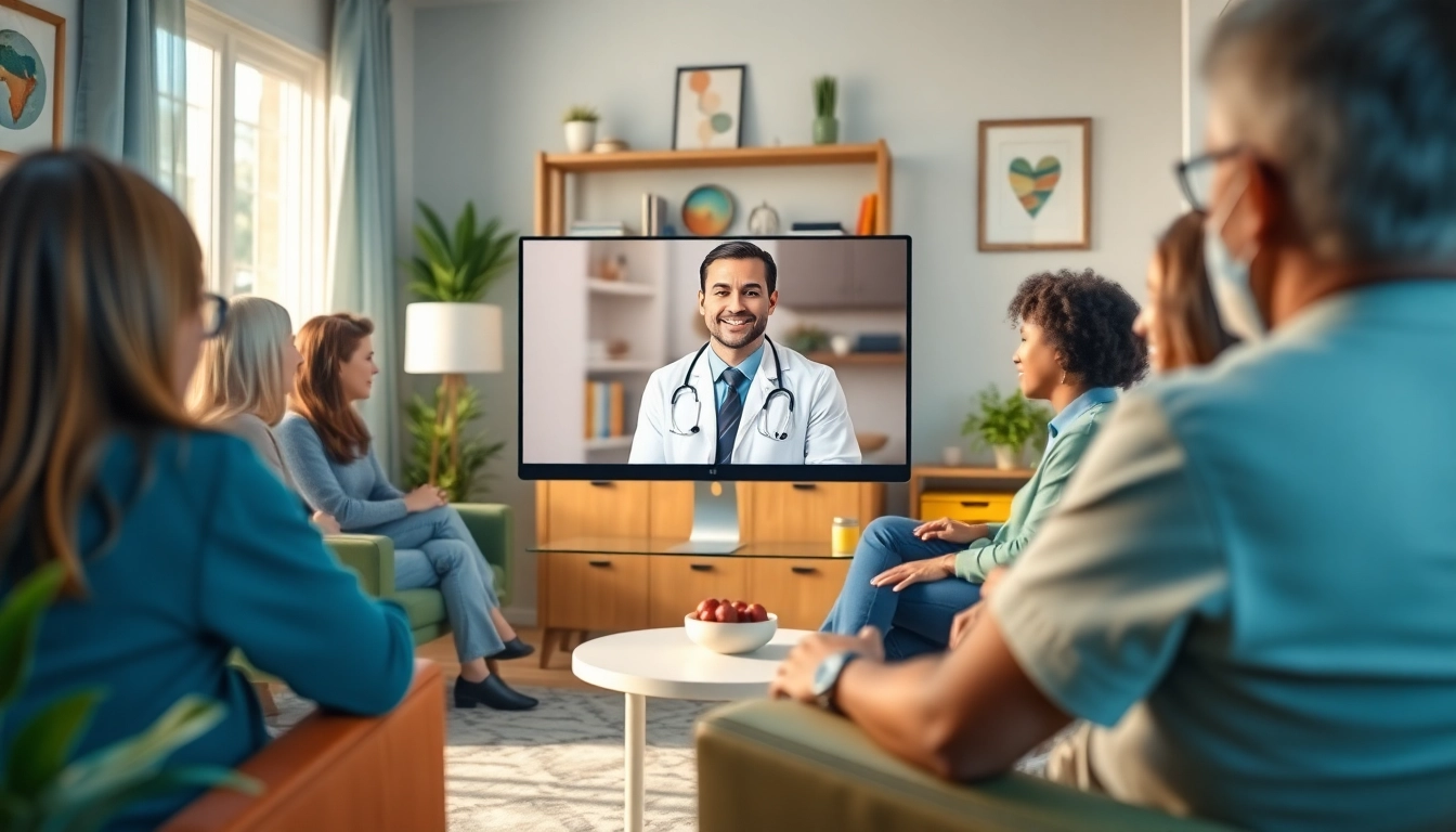 Experience an online doctor visit without insurance through a warm, inviting telehealth consultation scene.