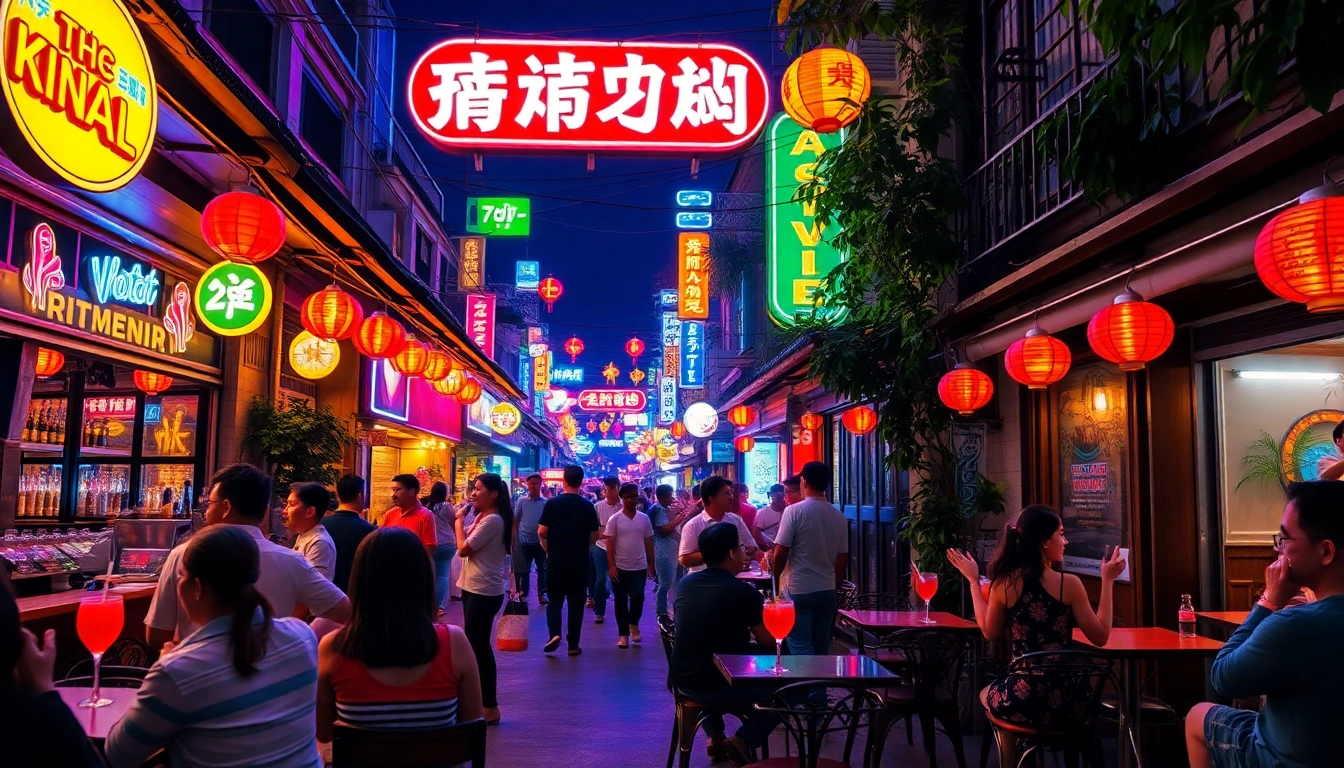 Experience 베트남밤문화 with lively nightlife scenes featuring neon lights, cocktails, and music.