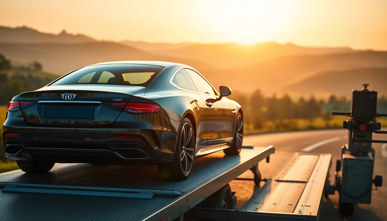 View the luxury auto transport services at https://luxuryautocarriers.com featuring an elegant vehicle on an enclosed carrier.