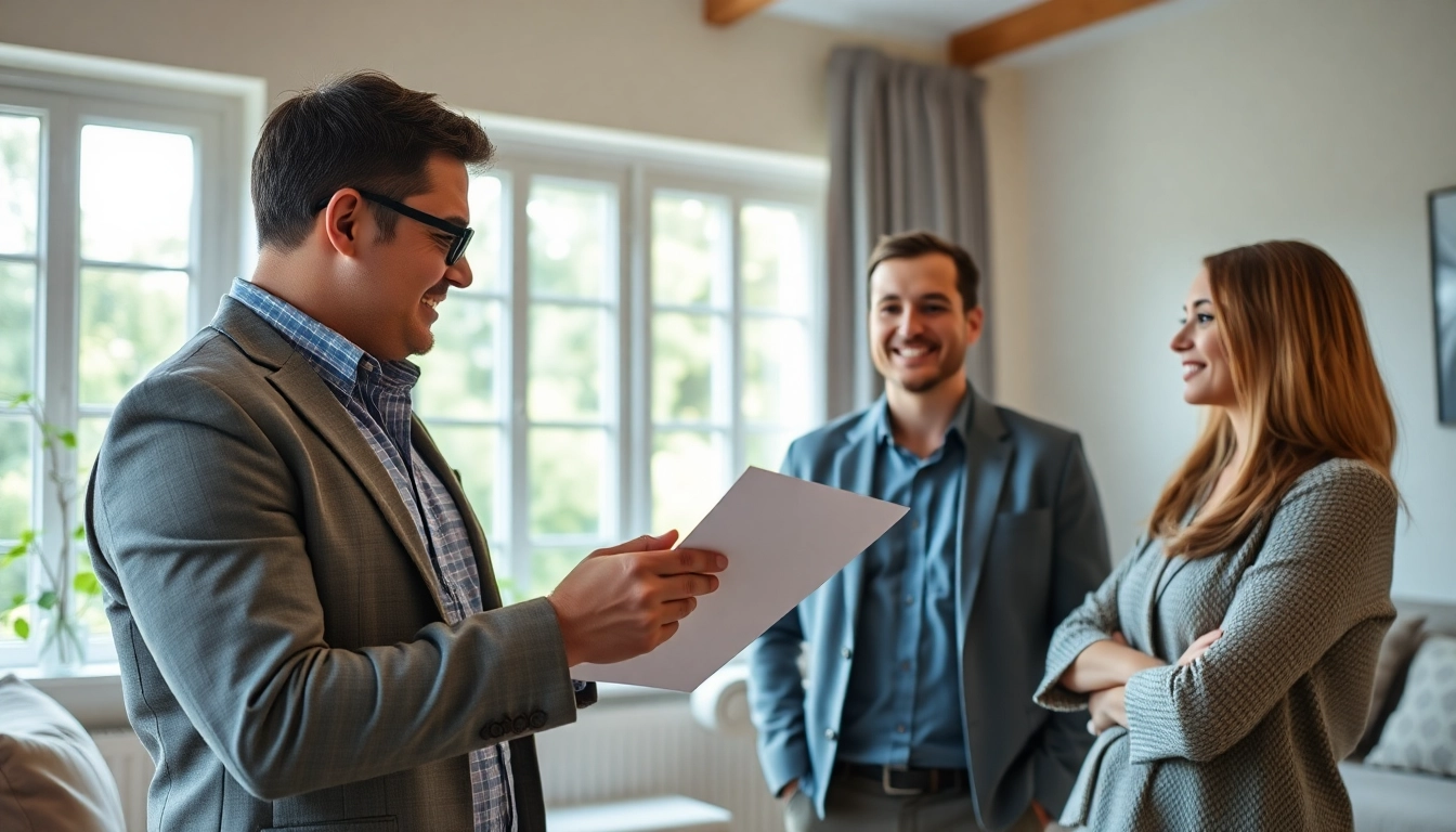 Landlord discussing Guaranteed rent in Southall with a prospective tenant in a bright living room.