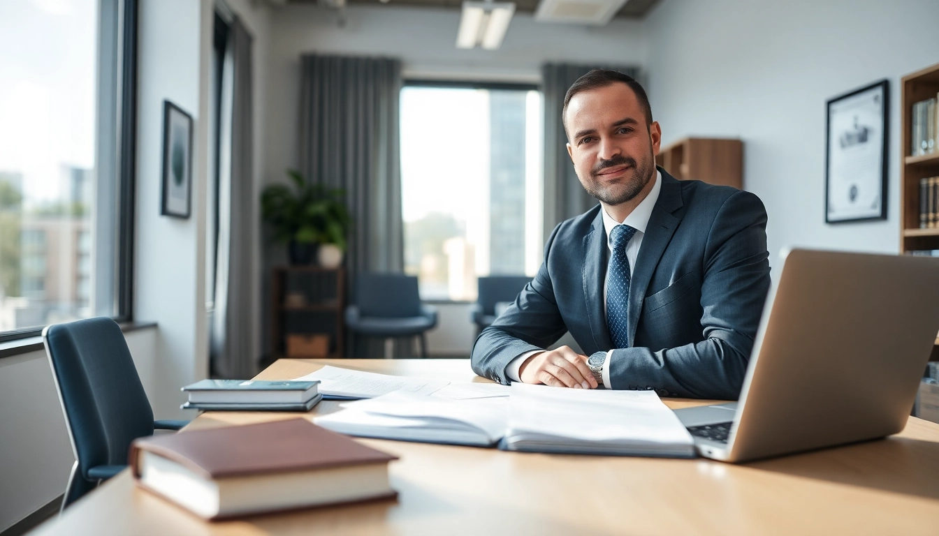 Engaging Houston Personal Injury Attorney in a well-lit office, showcasing legal expertise and professionalism.