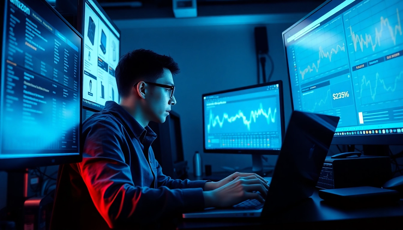 Web scrapping analysis in a modern workspace with fluctuating Amazon prices.