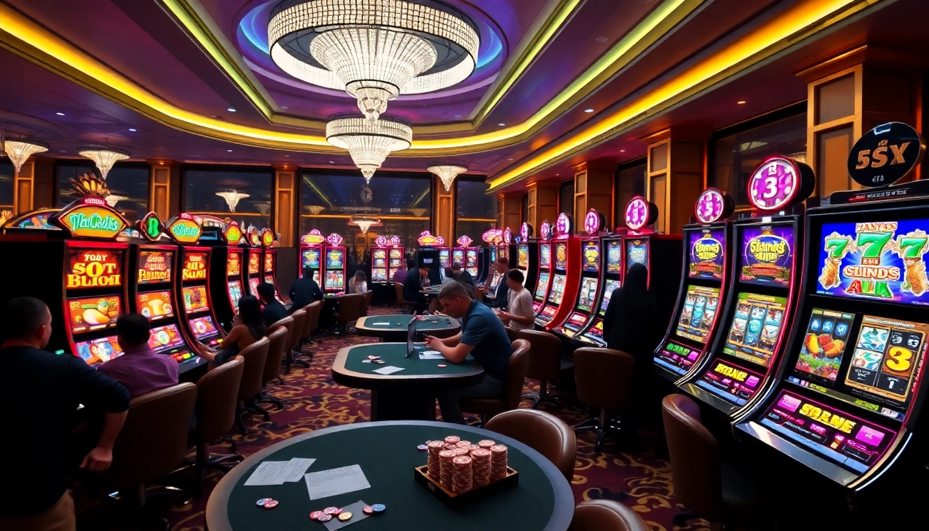 Pemain menikmati mesin slot depo 5k yang semarak di tengah suasana kasino mewah.