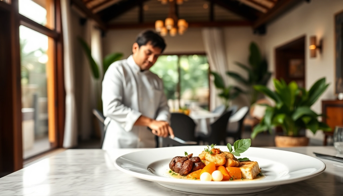 Private chef Sint Maarten showcasing a gourmet dish in a beautiful villa setting.