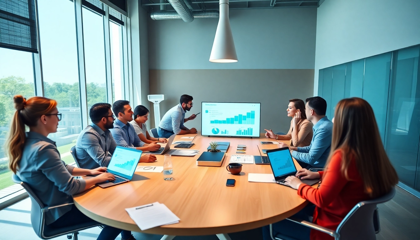 Engaging team discussing RR88 marketing strategies in a bright, modern conference room.