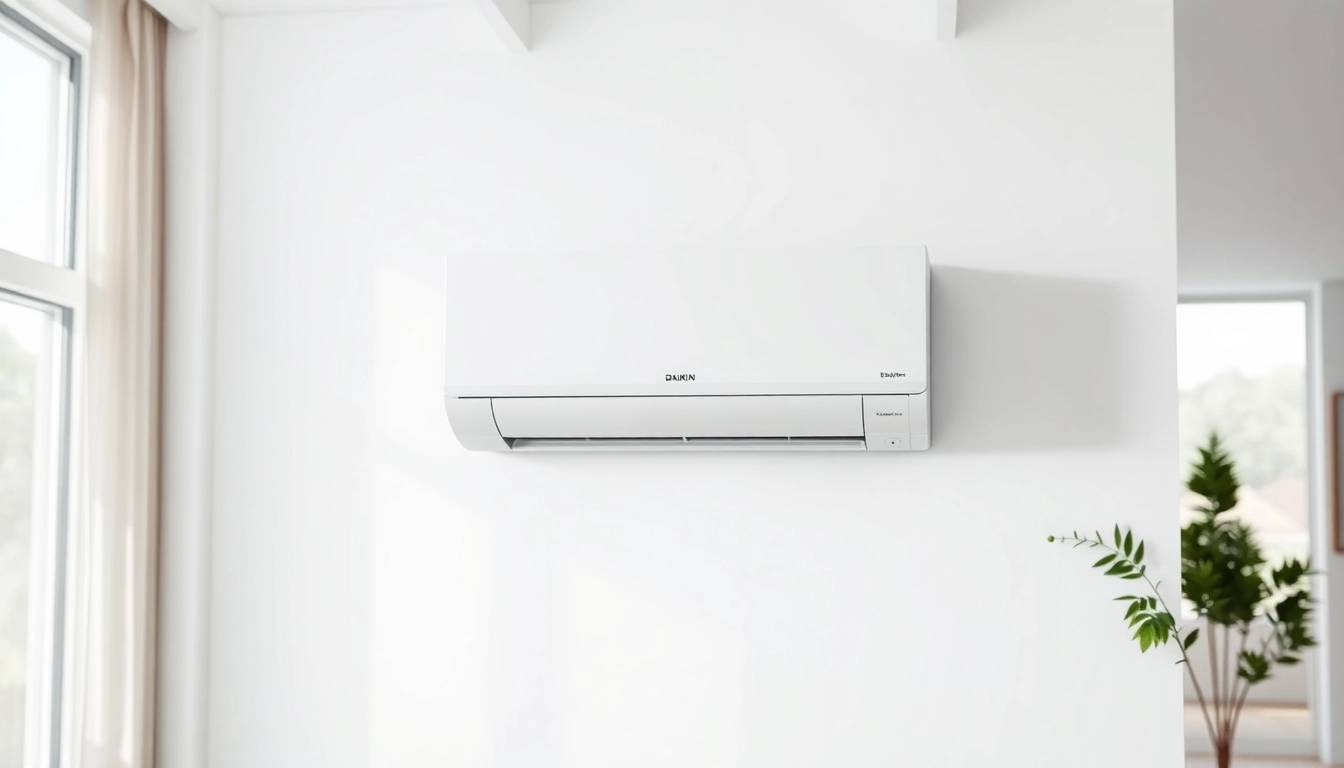Efficient Daikin mini split ac mounted in a stylish, bright interior setting, emphasizing modern design.