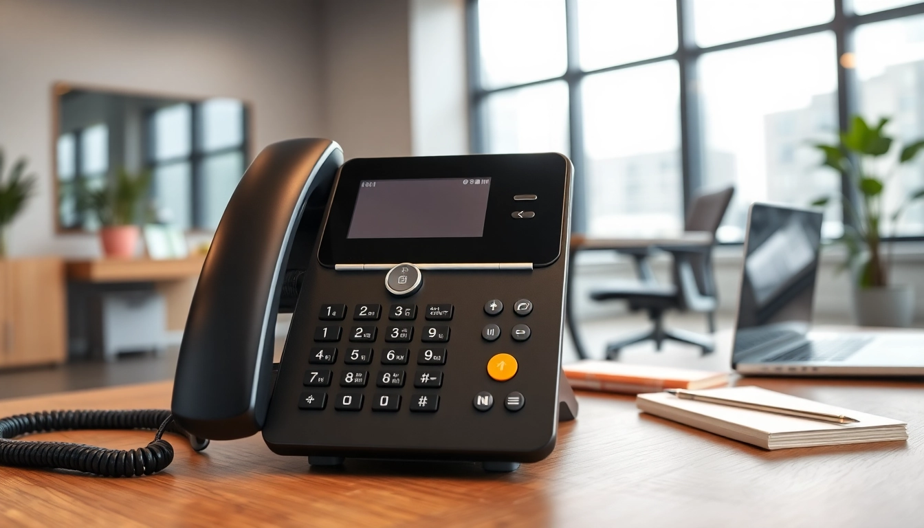 Showcasing a professional business phone in a modern office environment.