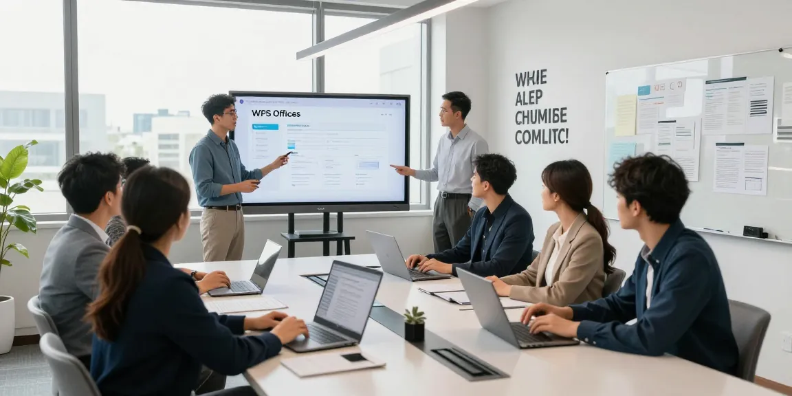 多元团队在会议室使用WPS中文办公软件下载，展示现代化办公环境，促进协作和创新。