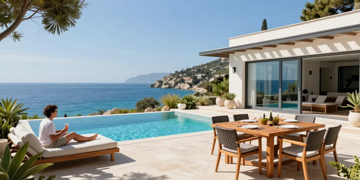 Luxurious villa showcasing real estate in Albania with stunning views and pool.