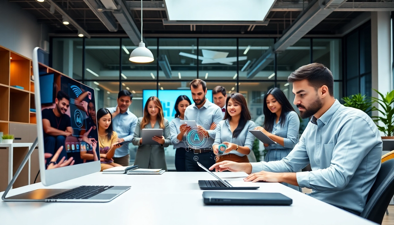 Showcasing an enterprise ai assistant in a collaborative workspace enhancing productivity.