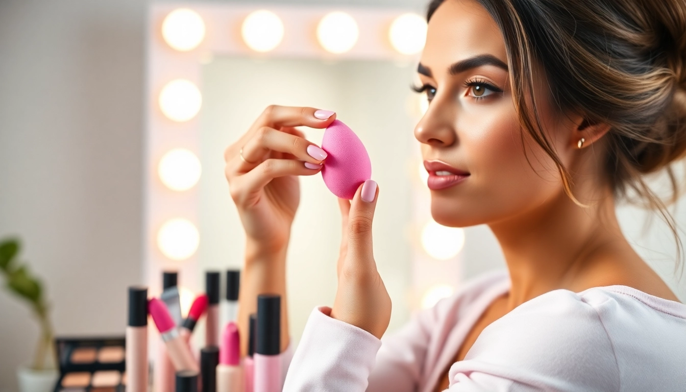 Apply flawless makeup using the silicone beauty blender for a professional finish.